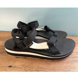 Teva Midform Universal Black White Platform Sandals Womens 10 Strappy Outdoor
